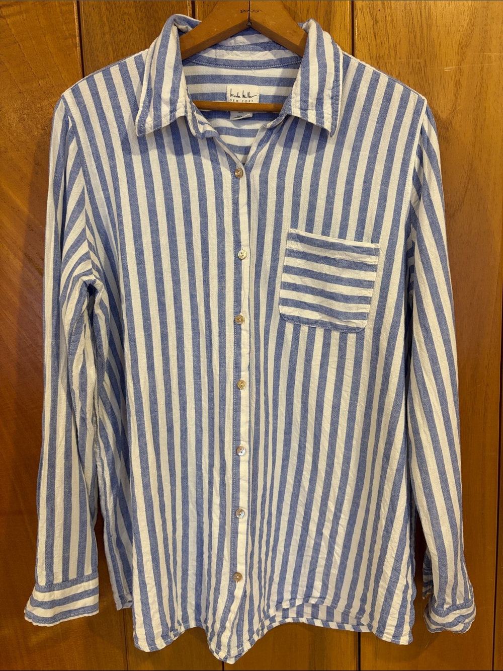 Nicole Miller Blue & White Striped Button-Down Shirt